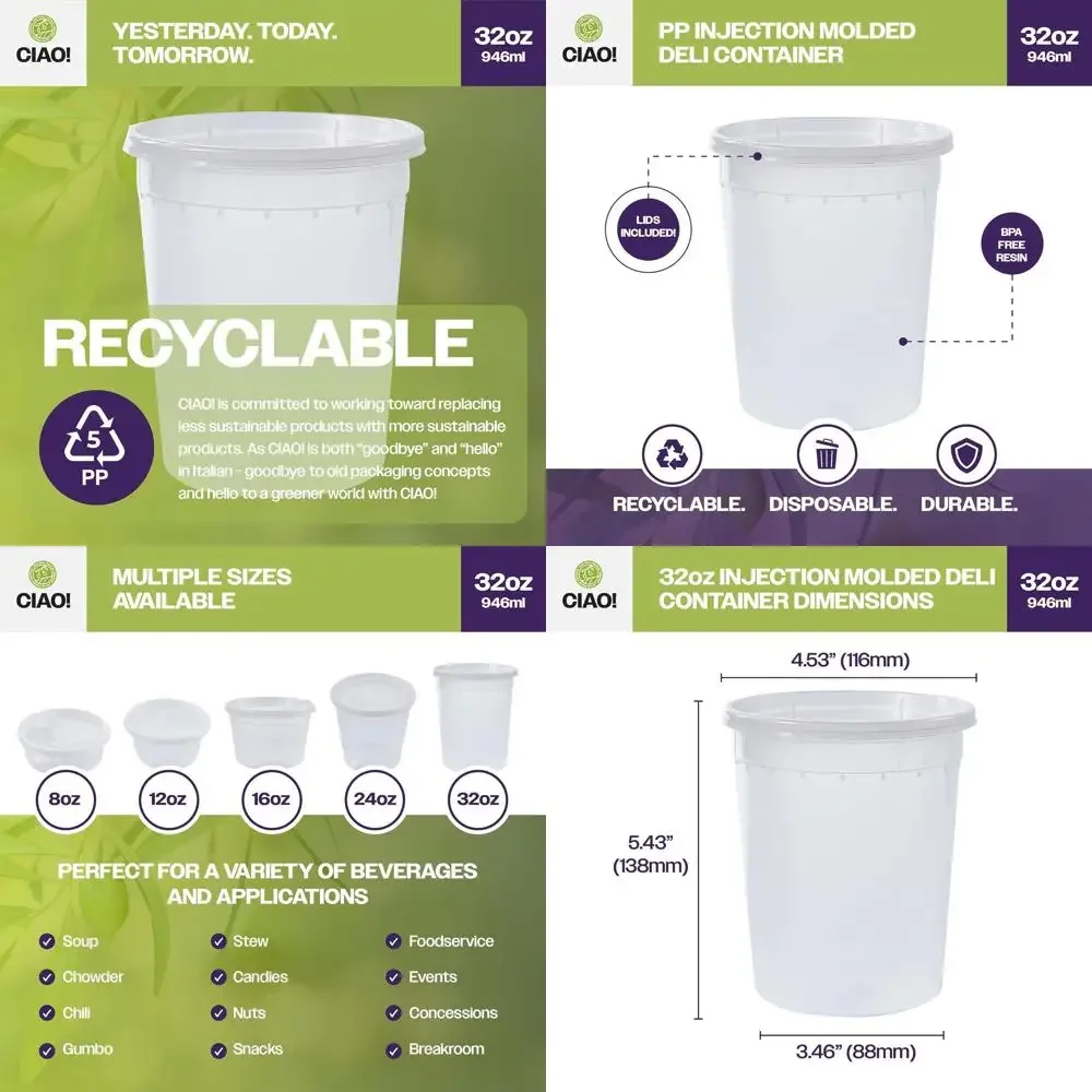 

Microwavable 32 oz PP Soup & Deli Container with LLDPE Lid, BPA-Free, 240/240 Combo Pack
