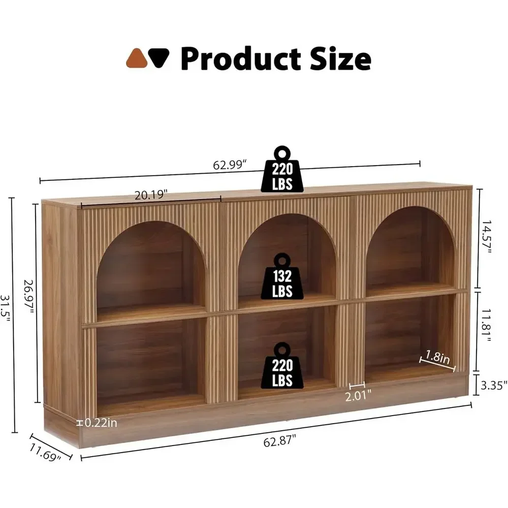 Extra Long 126 Arched Entryway Table with 3-Tier Storage, Ideal for Sofa, Living Room, Hallway - Walnut Finish