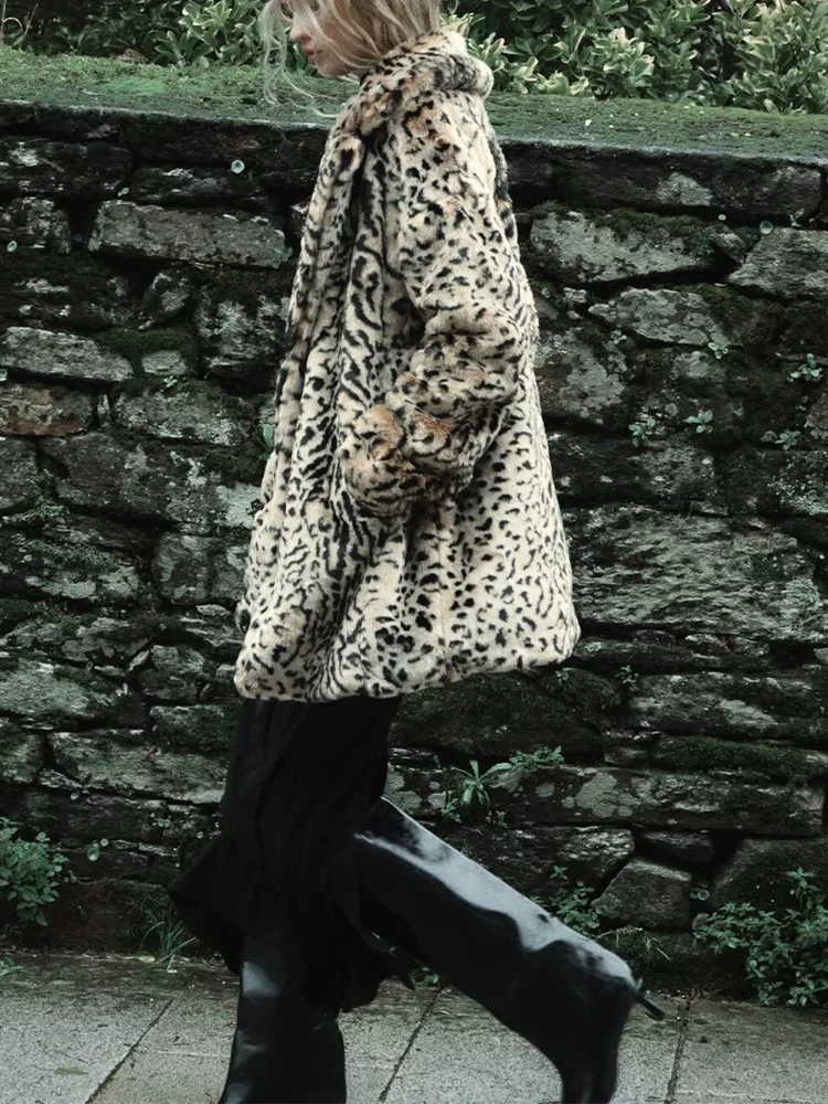 欧米風 2025 秋冬新作 レディースファッション アニマルプリント フェイクファー風コート