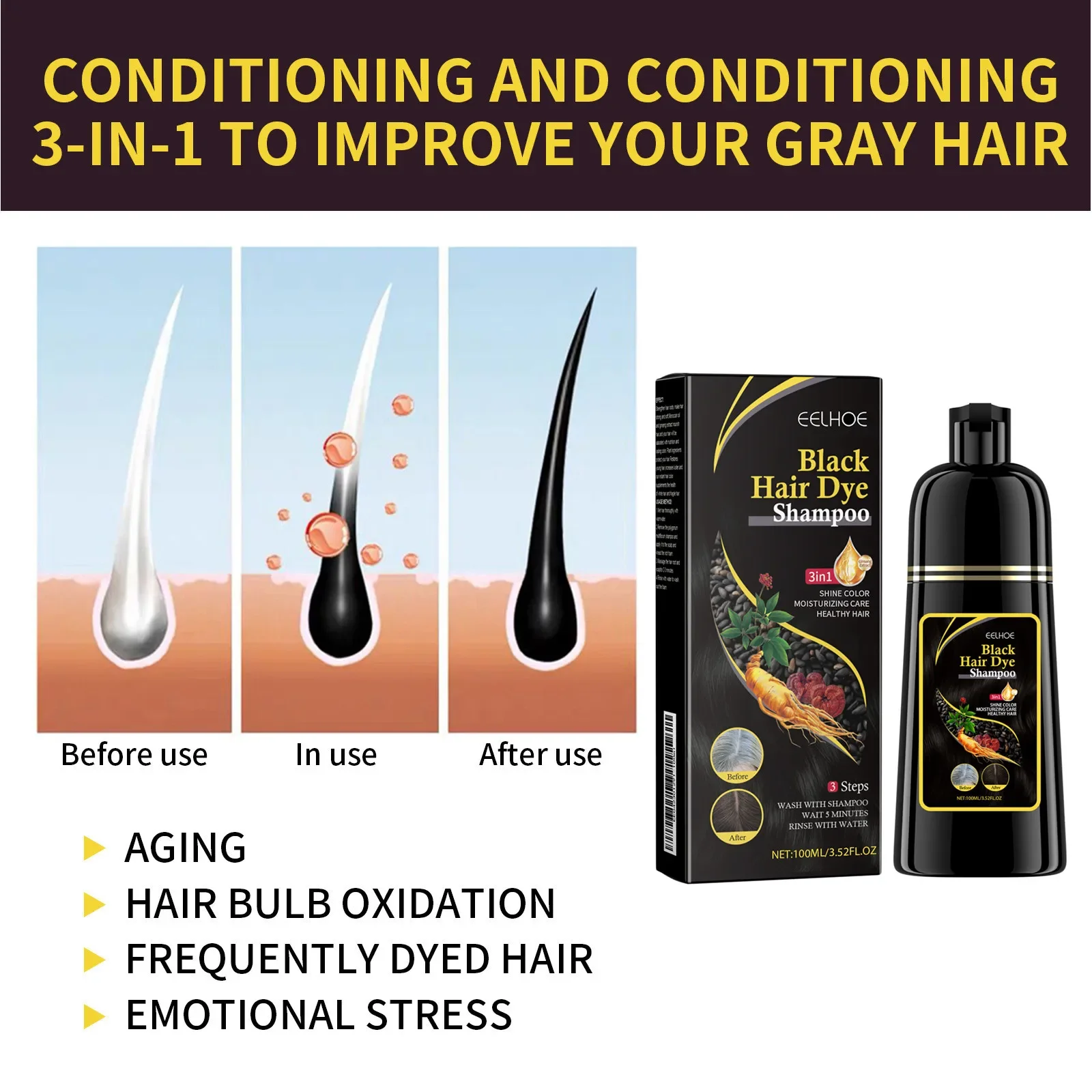 Sampo Pewarna Warna Rambut Abu-abu Penutup Putih Pewarna Cepat Alami Perbaikan Kering Rusak Pembersih Akar Bergizi Mengembalikan Sampo Rambut Hitam