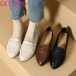 GKTINOO 2024 scarpe in vera pelle stile britannico tacco piatto Comfort suola morbida mocassini comodi scarpe da mamma taglie forti appartamenti da donna