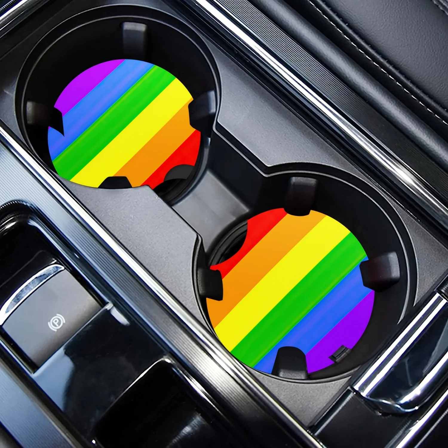 Rainbow LGBT Pride Flag Gay Pride Flag Car Coasters Pack Of 2, Absorbent Car Coasters, Drink Cup Holder Coasters, With A Finger - view 4