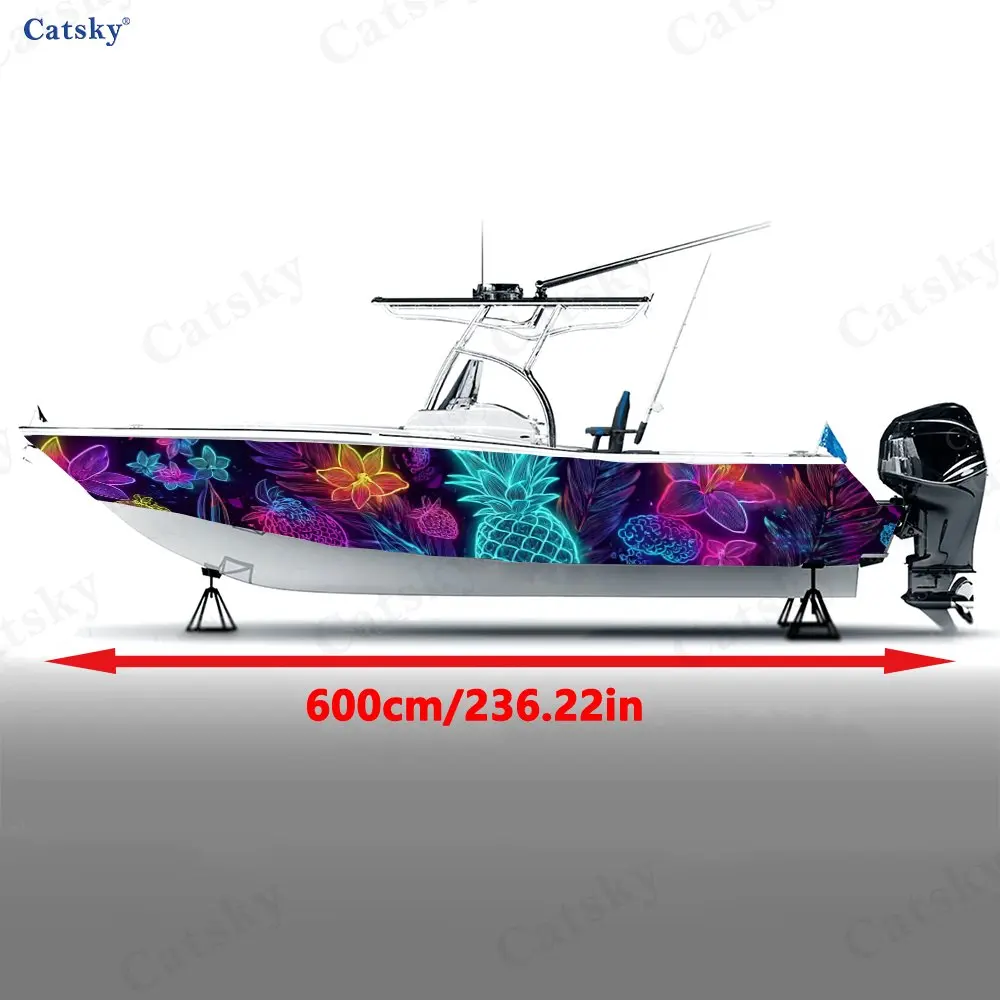 2Pcs Vibrant Pineapple Boat Stickers, PVC Waterproof Durable Vinyl Wrap Decals for Fishing Boats, Durable and Stylish Design