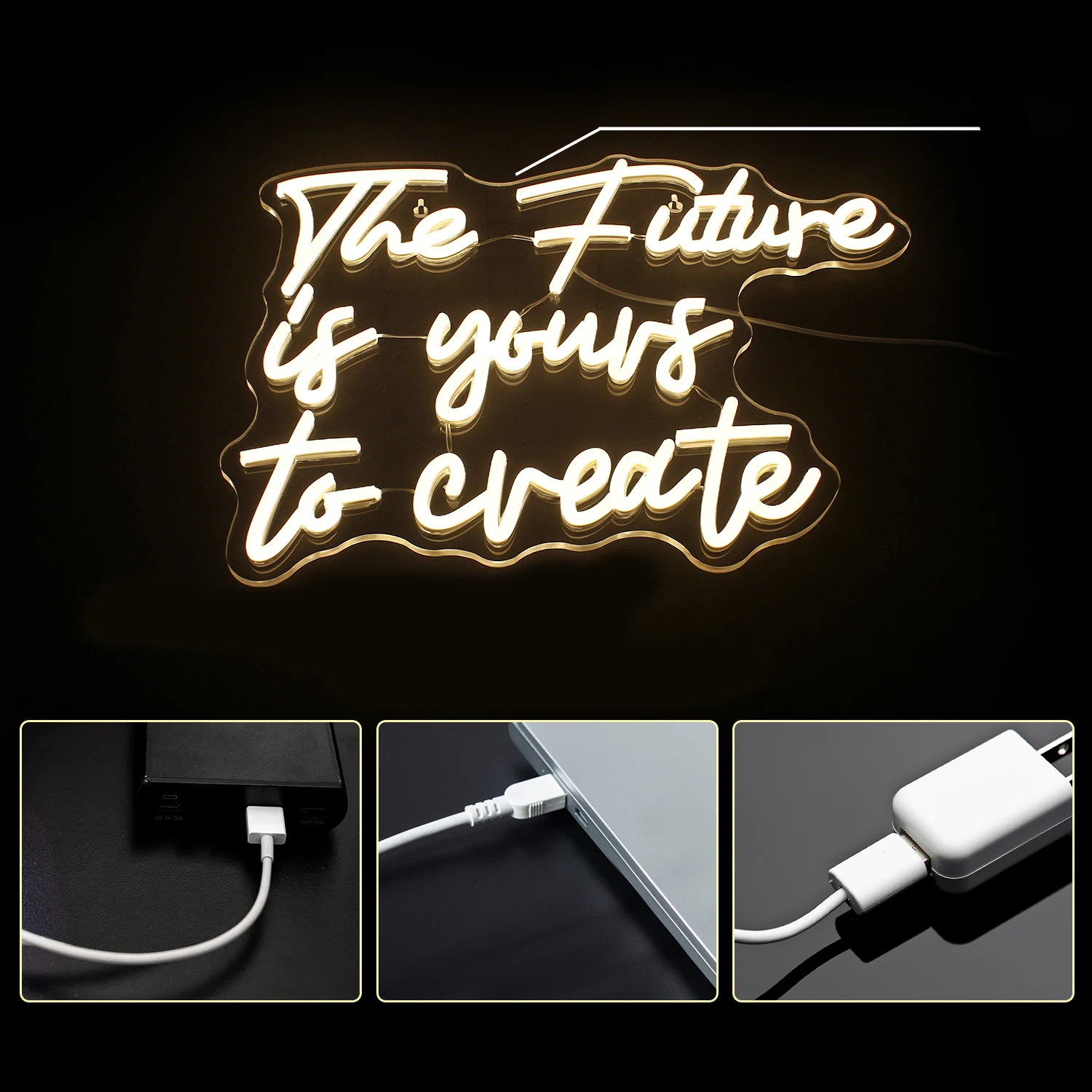 The Future Is Yours To Create Letter Neon Sign Warm LED Lights Hanging Wall Decor USB Power Light For Bedroom Party Gym Bar Club