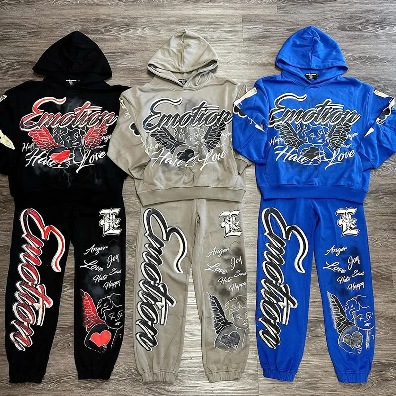 

High Quality MIXED EMOTION Hoodie Collection Casual Comfort Loose Graffiti Print Men Women All-match Mixed Emotion Pullover Set