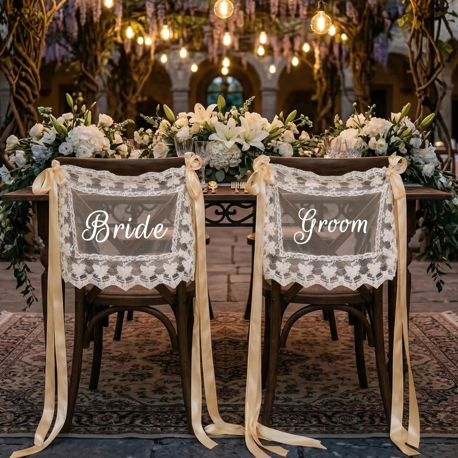 2Pcs Elegant Sheer Chair Sashes Reusable Newlywed Reception Chair Tags Multi Purpose for Wedding Ceremony Engagement Party