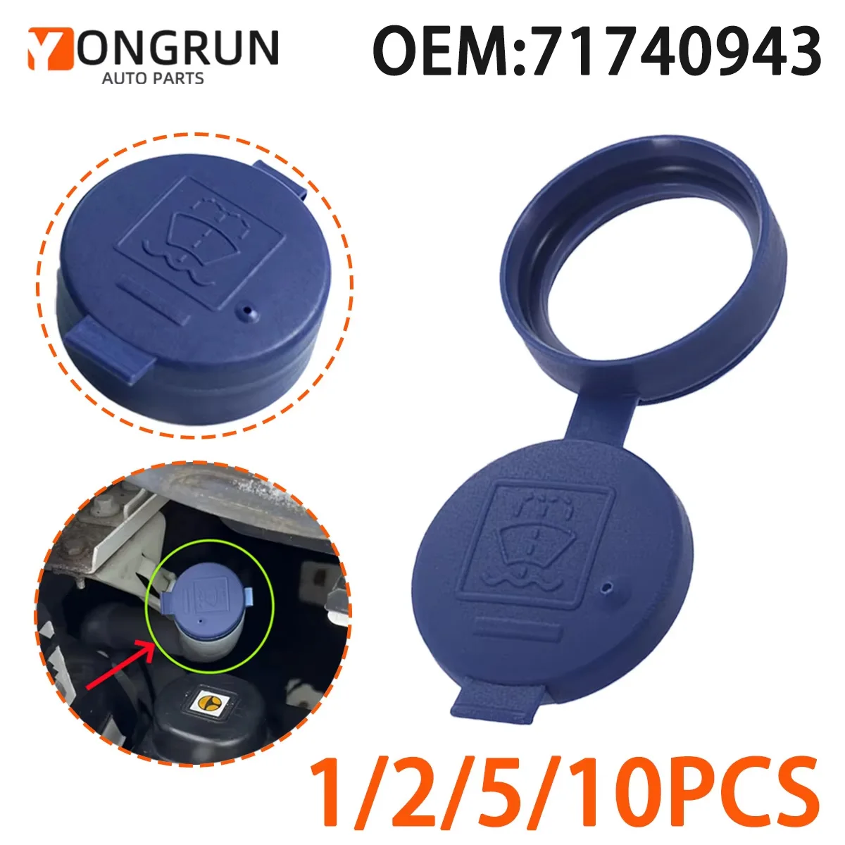 YONGRUN 1/2/5/10 piezas Tapa de depósito de líquido limpiaparabrisas para coche 71740943 Fiat 500 Alfa Romeo Abate 500 Cubierta antipolvo para depósito de líquido limpiaparabrisas