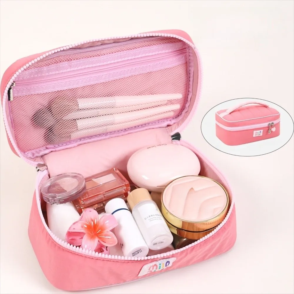 Dopamine Contrast Makeup Bag Large Capacity Handheld Toiletry Storage Bag Handbag Zipper Portable Cosmetic Organizer Student