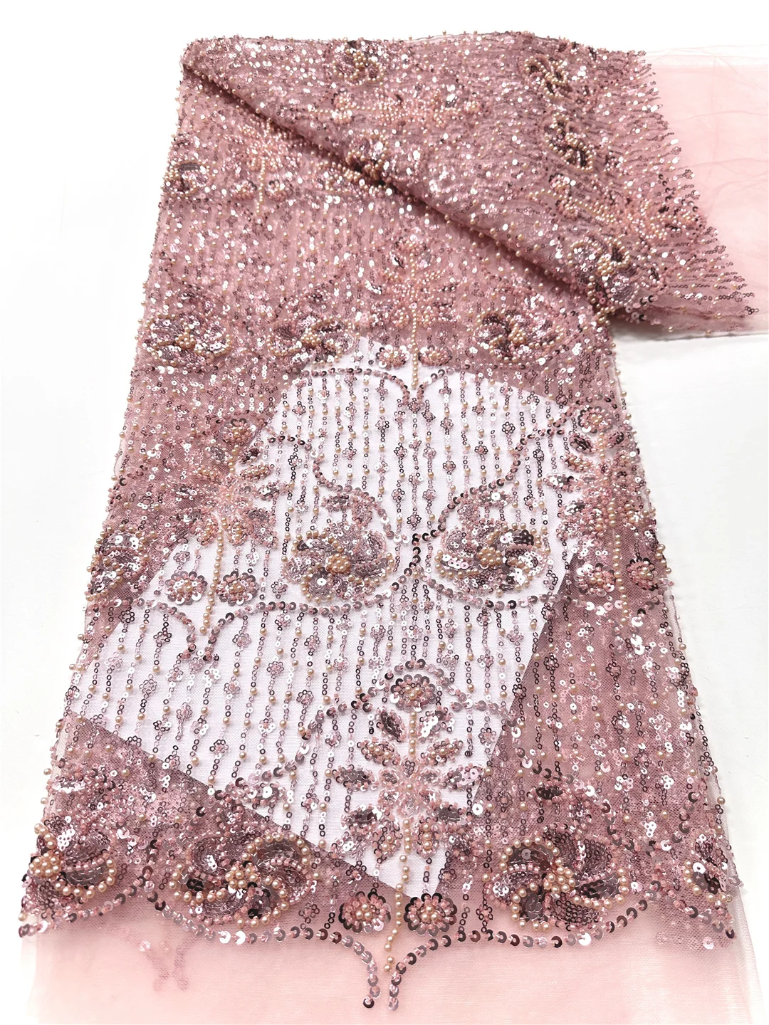 

Персиковая кружевная ткань с блестками, африканская ткань, кружевное свадебное платье, роскошное кружево с бисером, французская сетка для вечерних платьев, шитье-SHIT