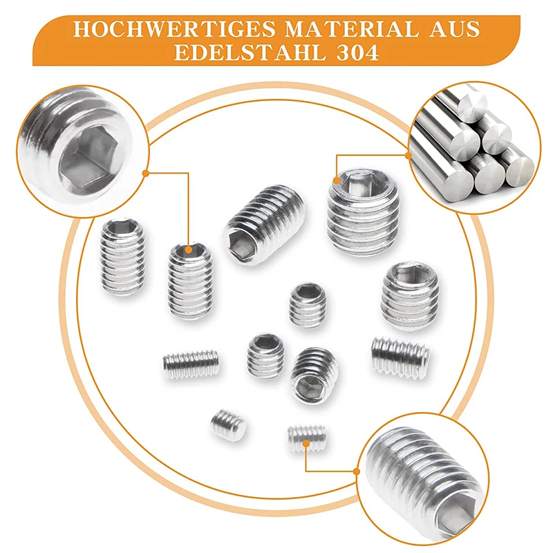 240 шт. Набор шестигранных торцевых винтов с плоской точкой стандарта 304 нержавеющая сталь, шестигранный торцевой стакан, набор «сделай сам», дверные ручки, болты