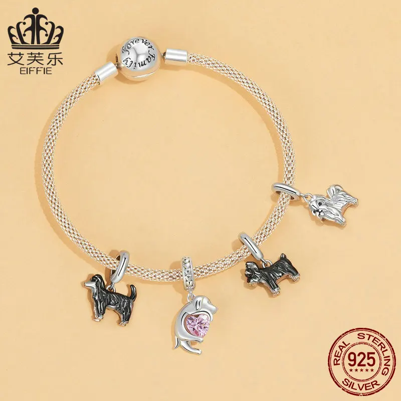 Personalized Pet Dog Cute Series S925 Sterling silver beads diy Ornament Hypoallergenic Sausage Dog Labrador Schnauzer Corgi