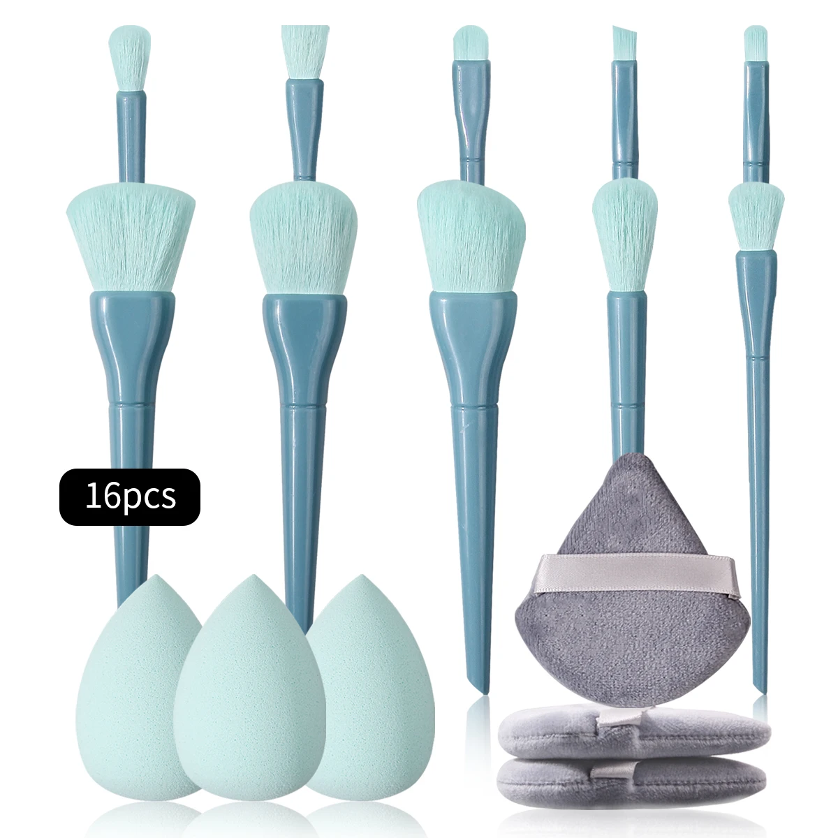 16PCS set combination 10 makeup brush sets +3pcs soft setting triangle powder puff +3pcs non-powder sponge makeup egg