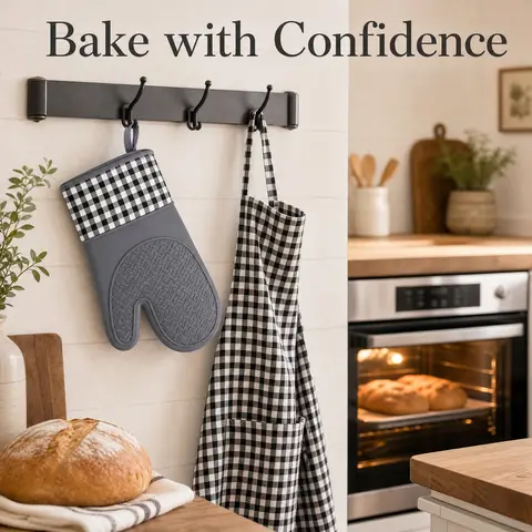 Gant de cuisine en silicone résistant à la chaleur avec manchette en coton, antidérapant, pour la cuisson, le barbecue, le micro-ondes