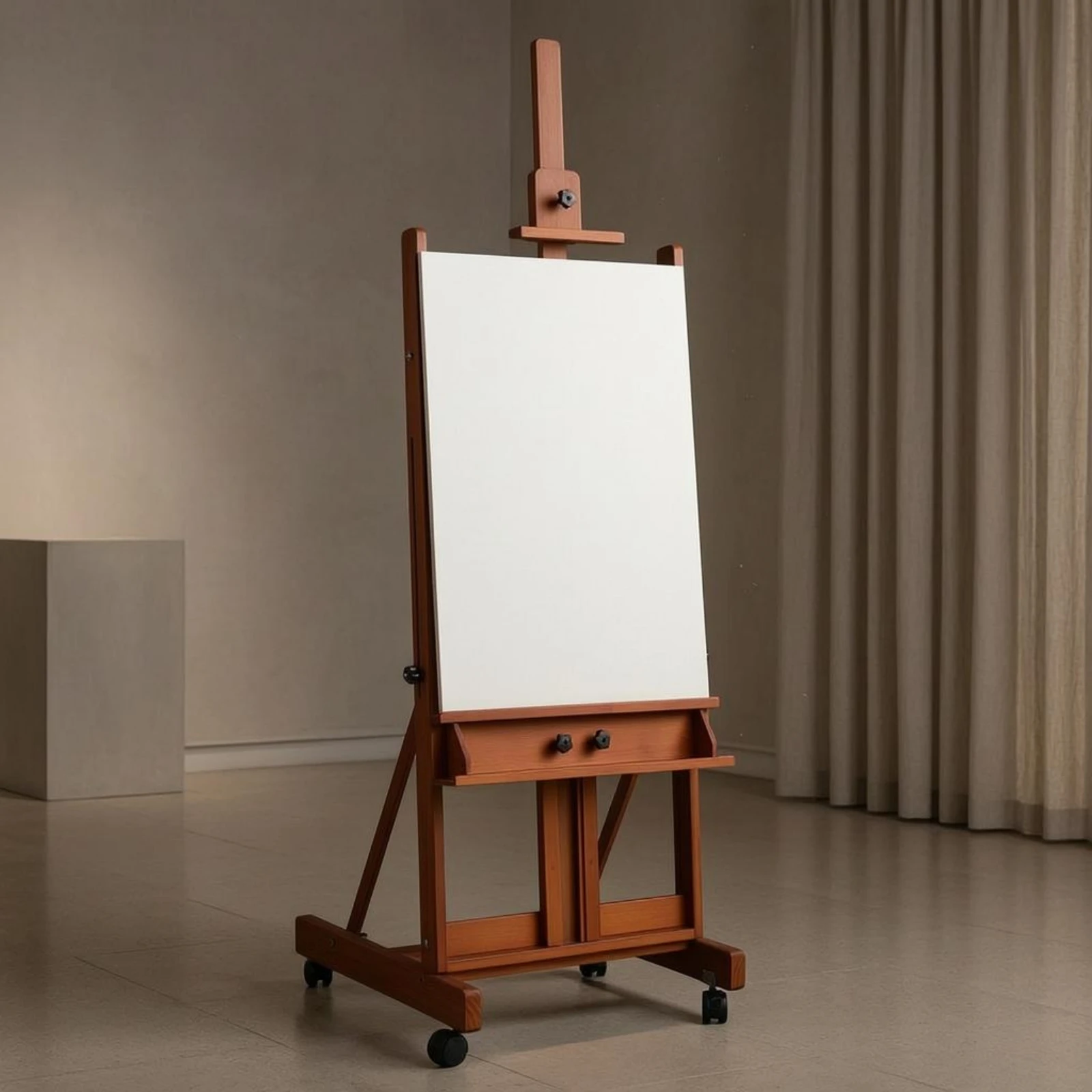 Rolling Wood Easel Wheeled Rolling Easel Art Supply Tilts Flat Studio Furniture Easy to Assemble for Display Area