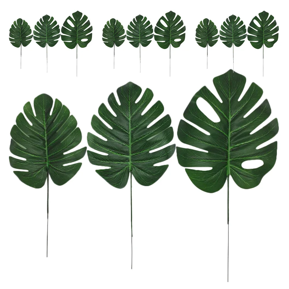 

12 Pcs Simulated Turtle Leaf Jungle Foliage Decor Green Leaves Artificial Fake Palm