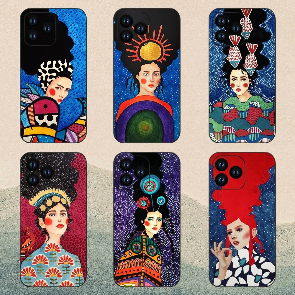 Girl Colorful series of personality illustrations Phone Case For iPhone 11 12 13 14 15 Mini Pro XS Max X S Plus XR Shell