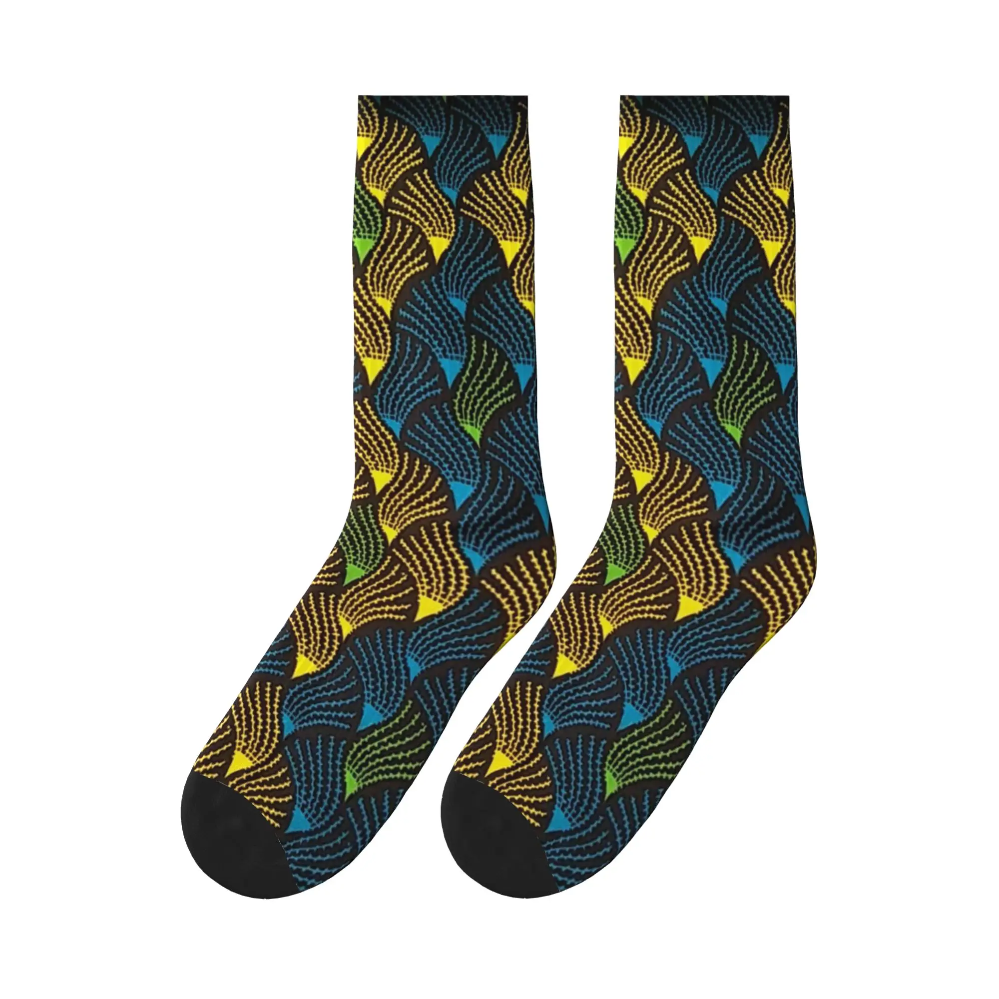 

African Ankara Wax Print Sports Socks Sweat Absorbing Stockings All Season Long Socks for Unisex Gifts