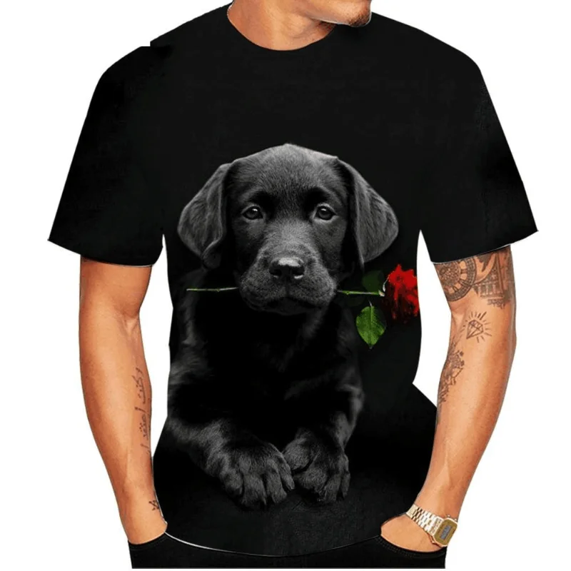 Men's T-shirt European and American Animal Dog 3D Digital Printing Round Neck Short Sleeve