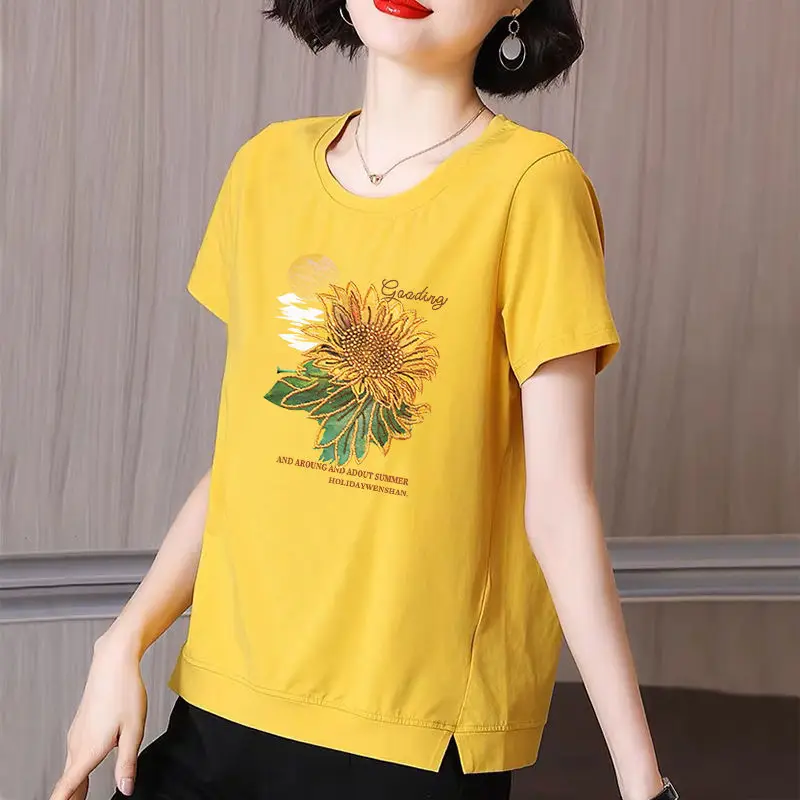 

Fashion O-Neck Short Sleeve Printed Casual T-Shirts Women's Clothing Summer New Loose Commuter Tops All-match Tee Shirt