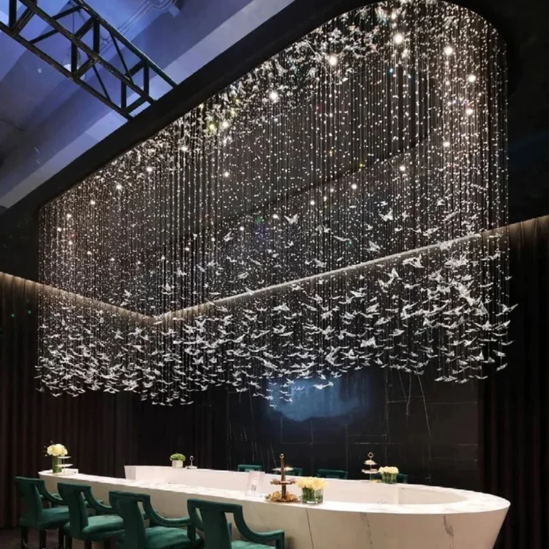 American-style LED ceiling butterfly crystal chandelier, suitable for stairwells, hotels, villa home interior lighting, dimmable