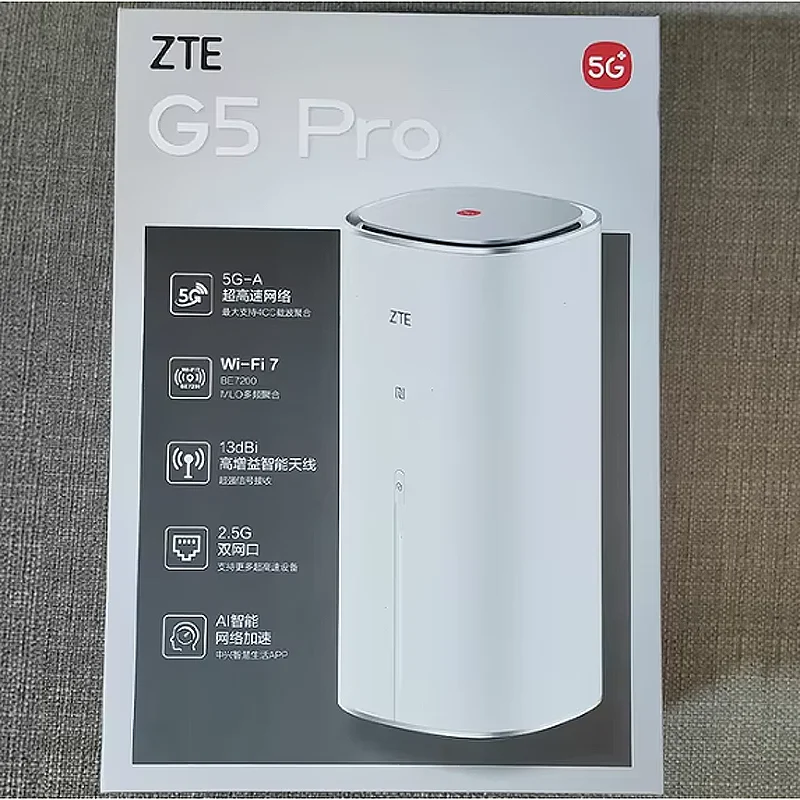 2024 ZTE 5G AI CPE G5 Pro MC8512 WiFi 7 BE7200 Router Podwójne porty 2.5G Ethernet NFC 5G Bezprzewodowy WiFi Sim Modem 4,29 Gb/s 256 użytkowników