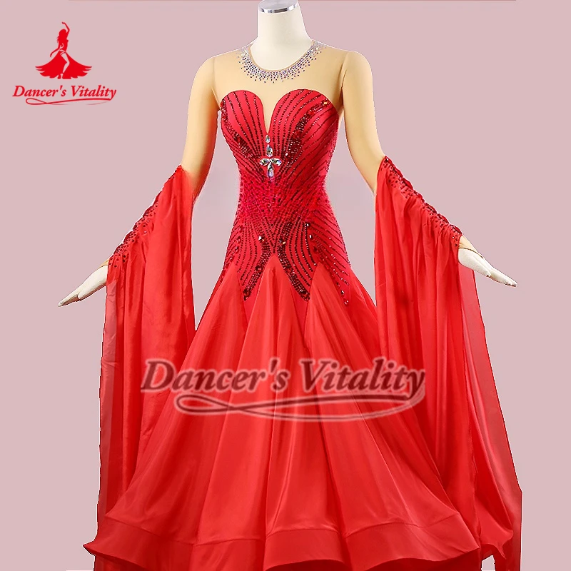 성인 여성 볼룸 댄스 대회 의류 가슴 패드와 속옷을 포함한 왈츠 폭스트롯 퍼포먼스 드레스 맞춤형
