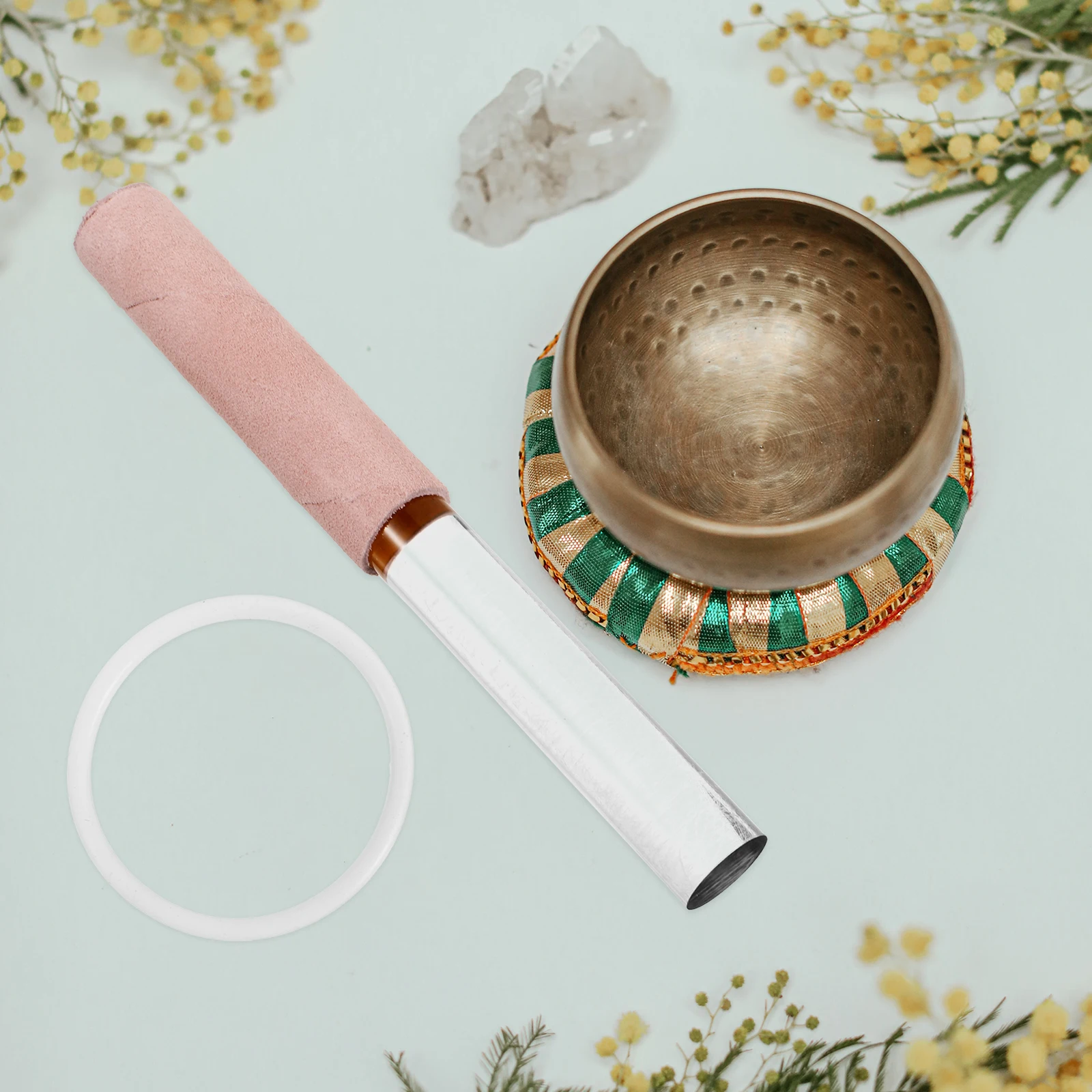 

1 Set Tibetan Singing Mallet Sound Stick Crystal Bowl Mallet Rubber Ring O-Shaped Design Meditation Yoga Massage Tool Durable