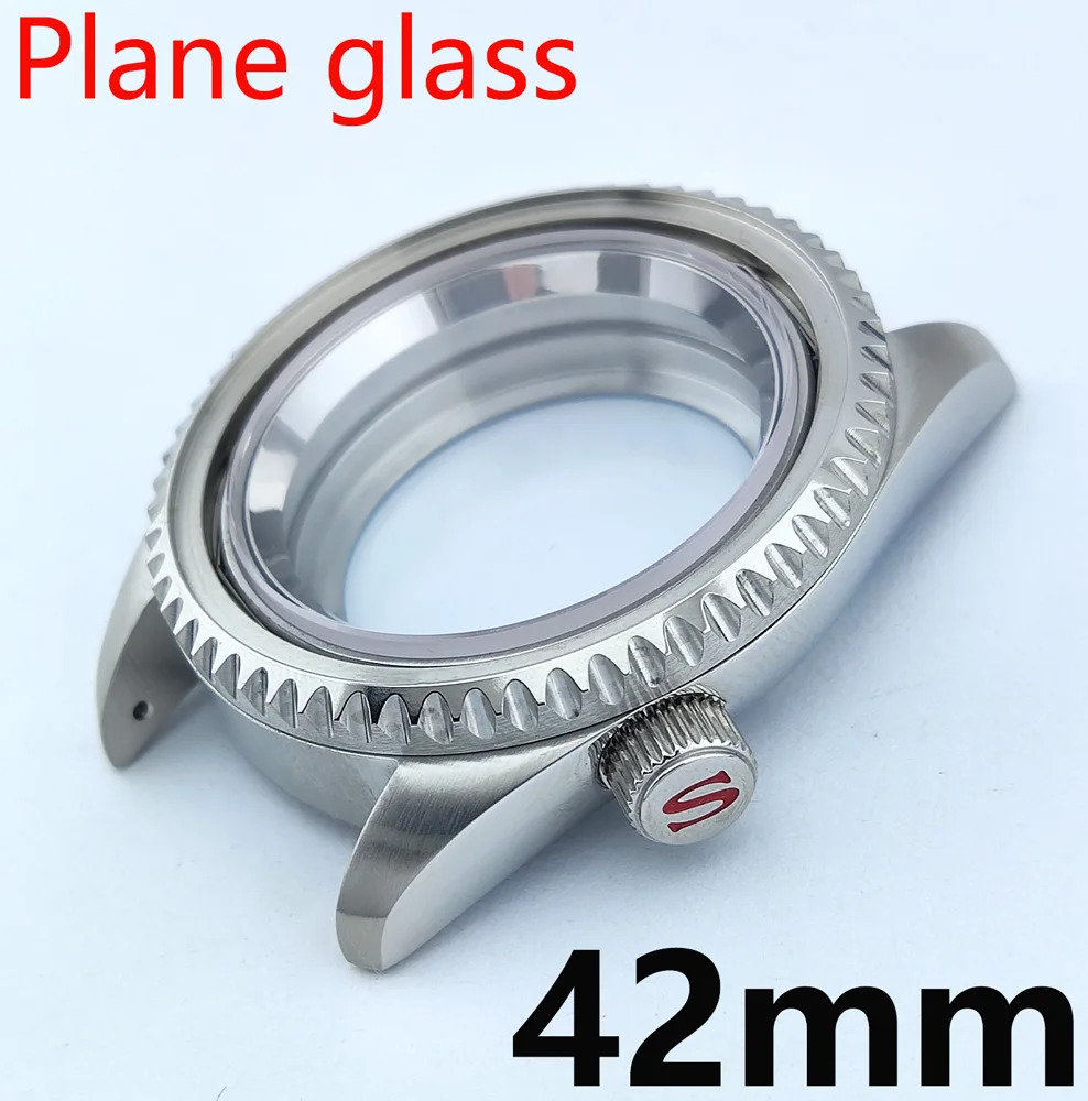 42mm Case NH35 Case SKX007 Screw In Crown Inlaid Stainless Steel Sapphire Plane Glass Waterproof Case Fit NH35/NH36 Movement