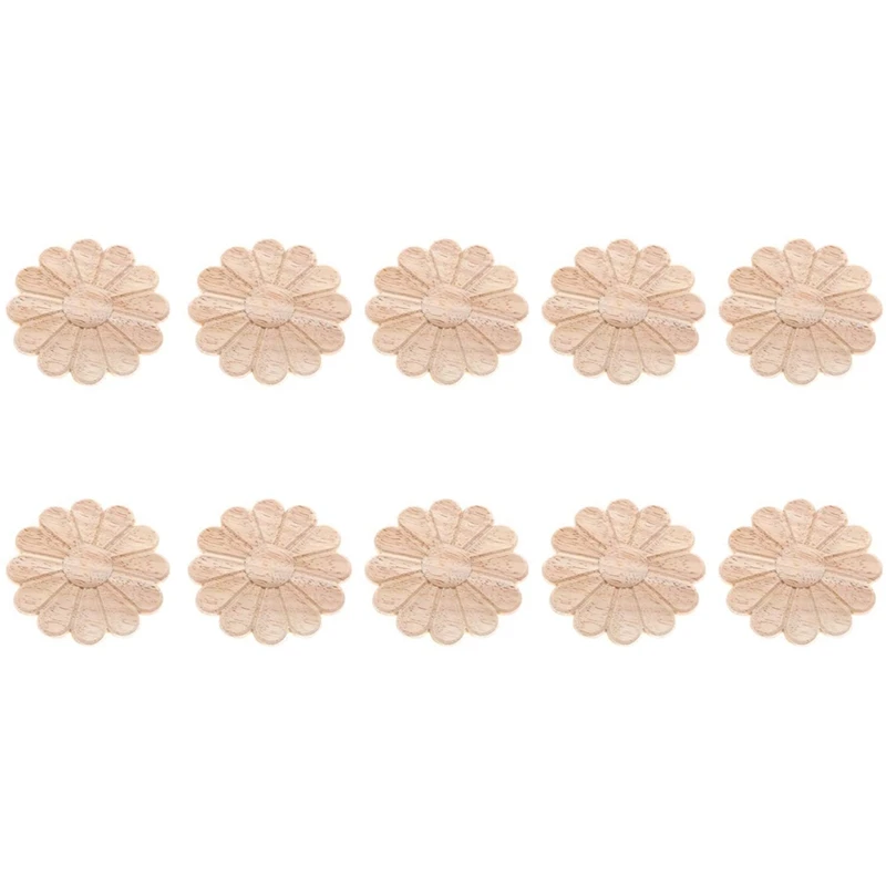 

GIGI 10Pcs Unpainted Round Flower Pattern Wood Carved Applique Frame Onlay Cabinet Furniture Decoration 6Cm