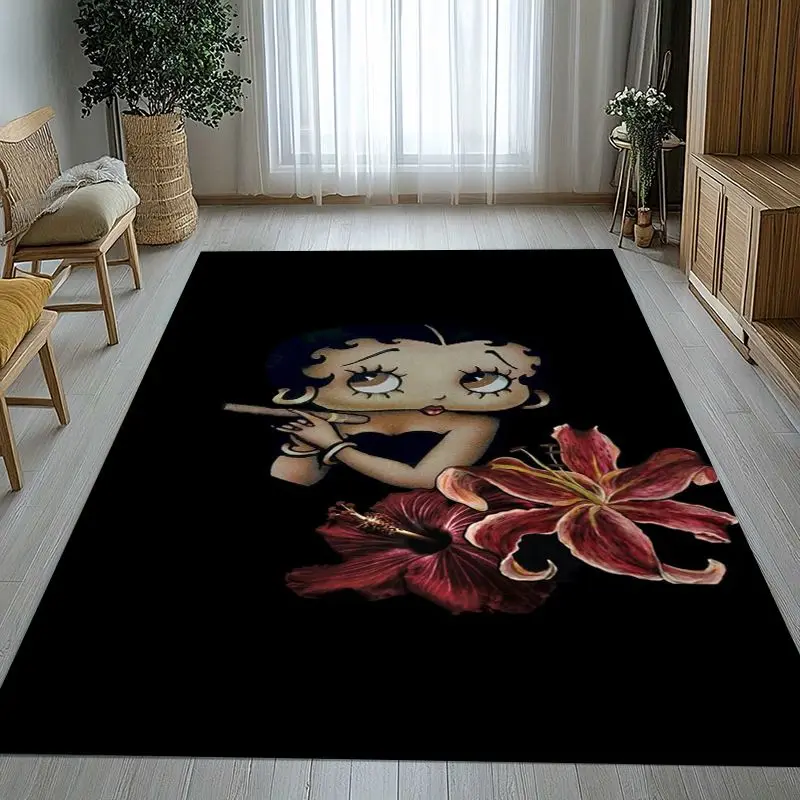 3D B-Betty Girl B-Boop Cartoon Area Rug,Soft Non-Slip Carpet Mat for Living Room Bedroom Kids Playroom,Sofa Floor Rug,Home Decor