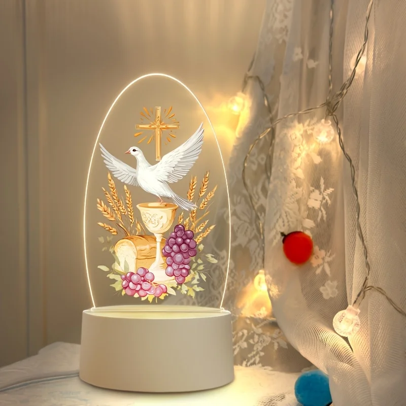 One Holy Communion Night Light - USB LED Strip with Dove and Grail Design, Perfect Christian Gift, First Communion Decoration