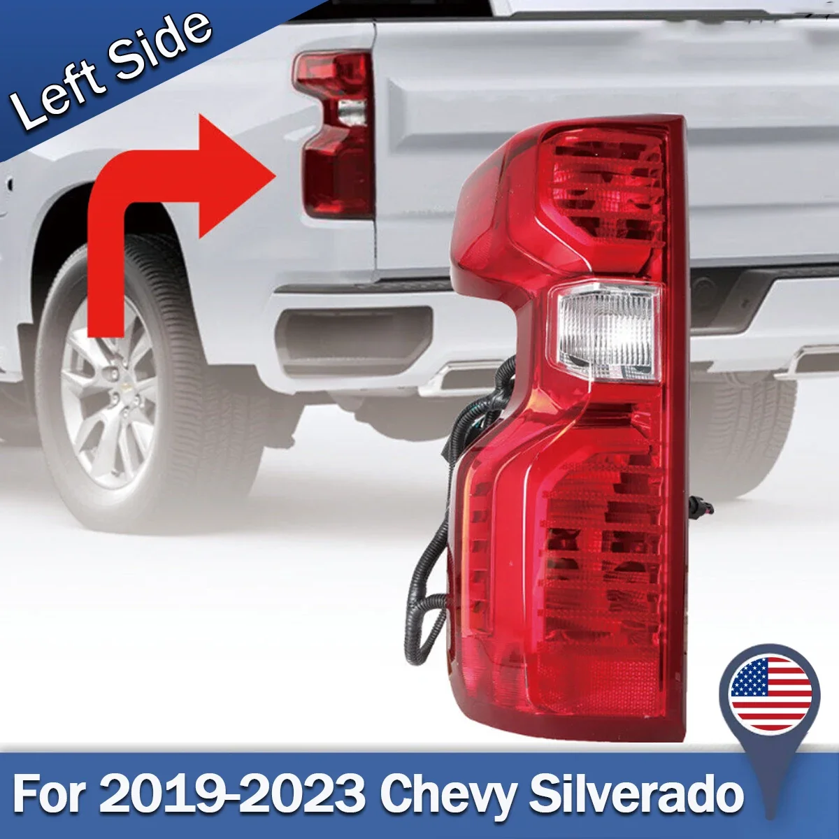 

Driver Side Incandescent Tail Light For 19-2023 Chevy Silverado 1500 Brake Lamp