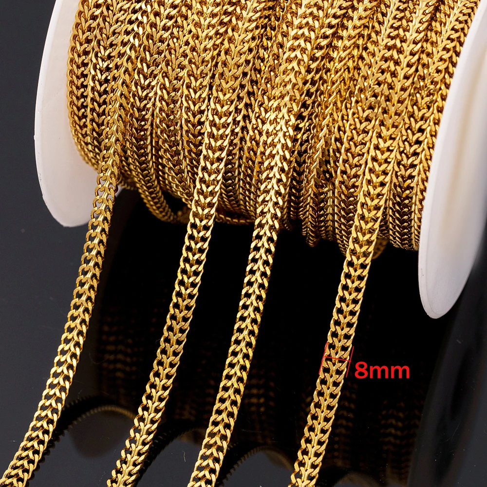 1metet 5/6.8/8mm 18K Gold PVD Plated  Stainless Steel Curb Link Chains for DIY Punk Necklace Bracelet Jewelry Making Women Men image 5