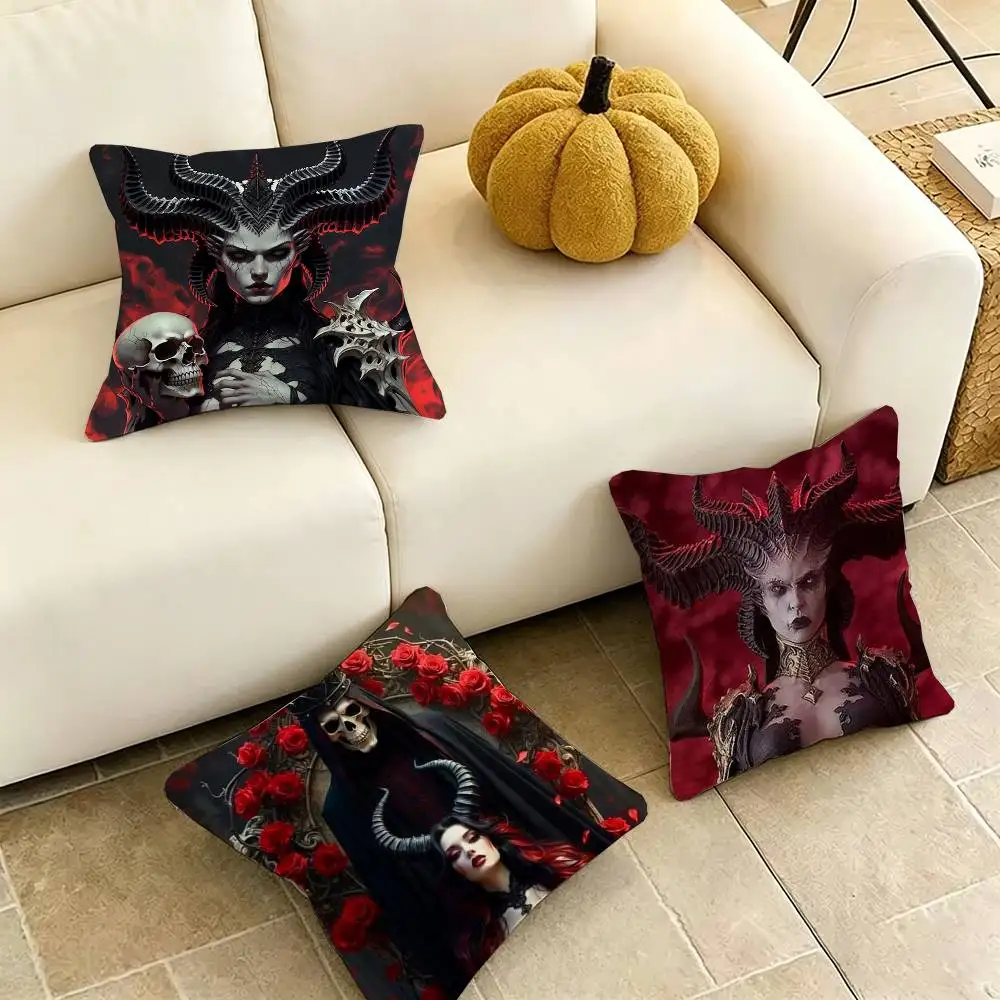 Game L-Lilith-H For Diablo 4 Pillow Case Square Double-Sided Sofa Cushion Cover Bedroom Bedside Pillow Gift