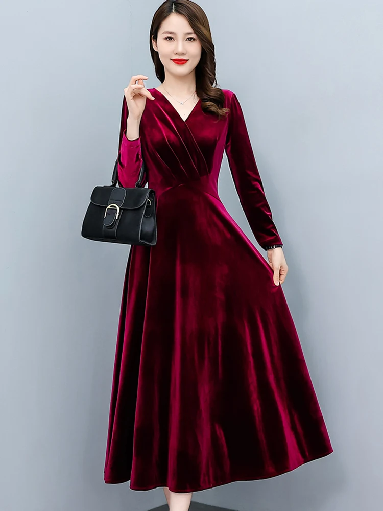 chinese dress ladies Autumn/Winter Solid Color Round Neck Long Sleeve Sexy Sweater Dress
