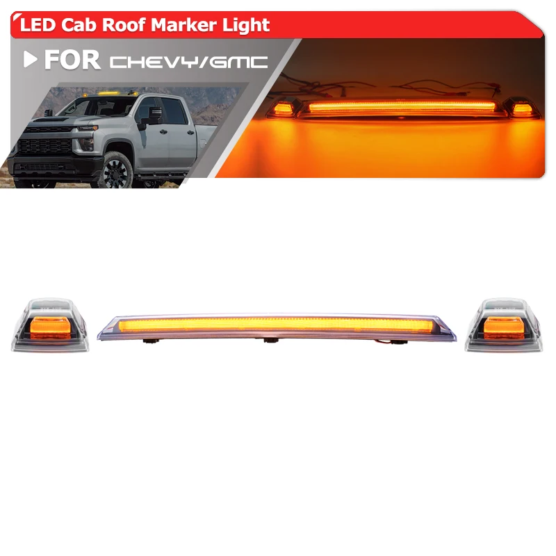 

Для 2020 2021 2022 2023 2024 2025 Chevrolet Silverado GMC Sierra 2500/3500 HD Янтарно-белый светодиодный габаритный фонарь на крыше кабины