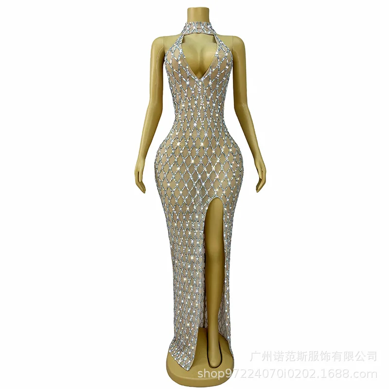 Sexy Deep V Vacation Temperament Halter Dress Cocktail Party Evening Dress Model Catwalk Trendy Clothes Vestidos Para Graduación