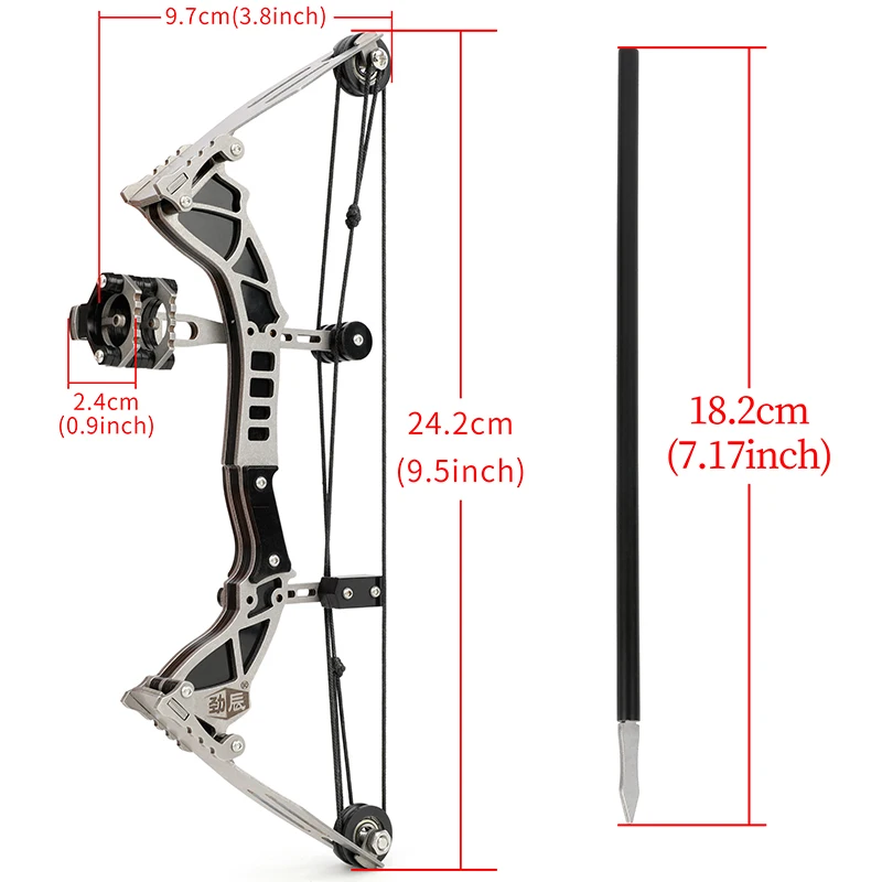 Archery Mini Compound Bow and Arrow Set 12lbs Range 20meters Stainless Steel 9.5inch Safety for Outdoors Hunting Shooting