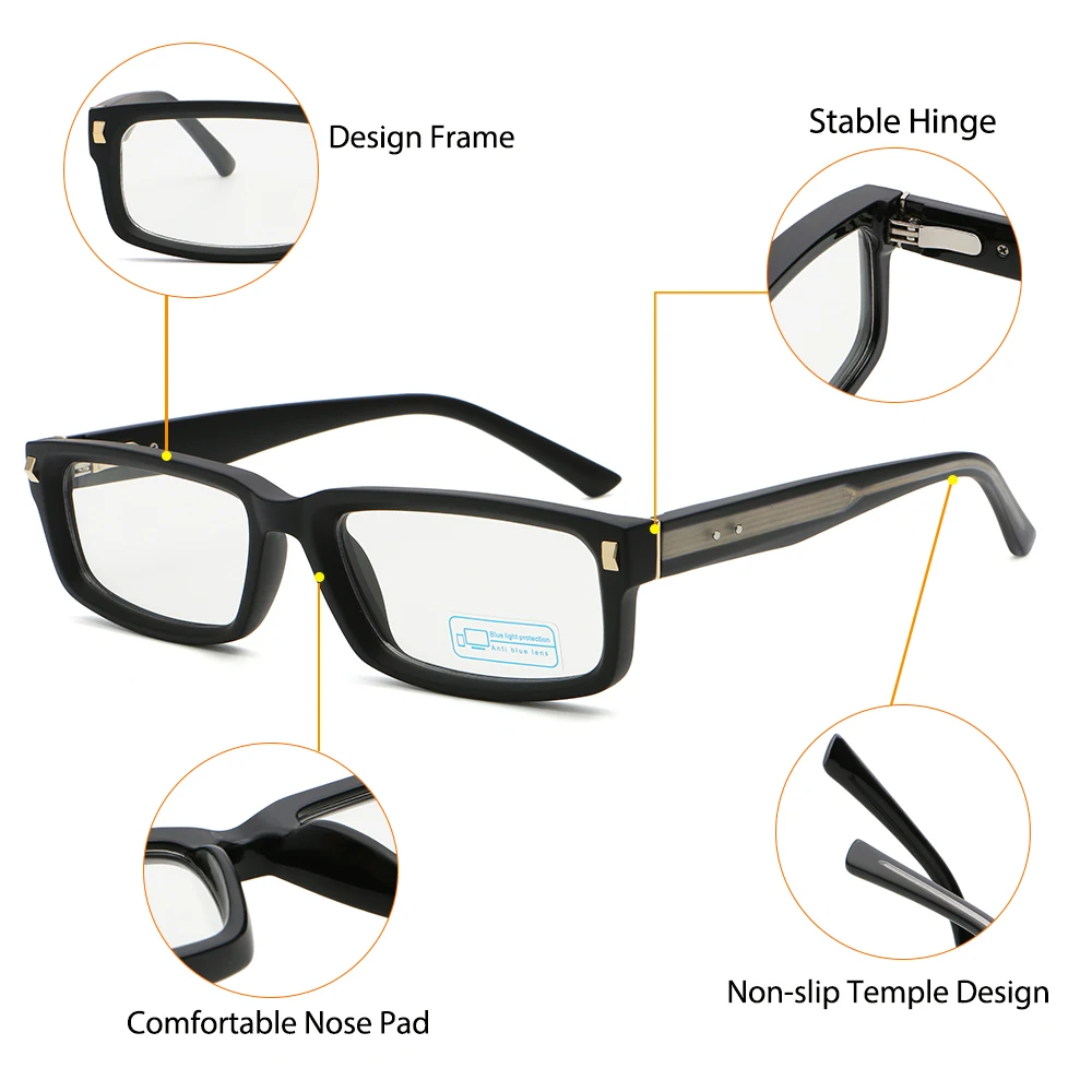 CATERSIDE Modischer rechteckiger Brillenhalter für Herren, Computer-Brillenhalter mit Anti-Blaulicht-Schutz, kleiner Rahmen, minimalistischer Brillenhalter für Damen – Detail 1
