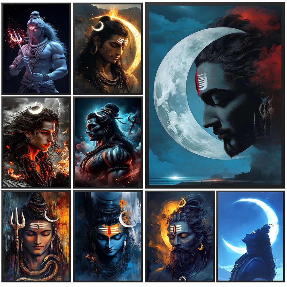 Hinduism Lord Shiva and the Moon Poster Religion Wall Pictures For Church Room Decor Wall Art Canvas Painting Posters Unframed