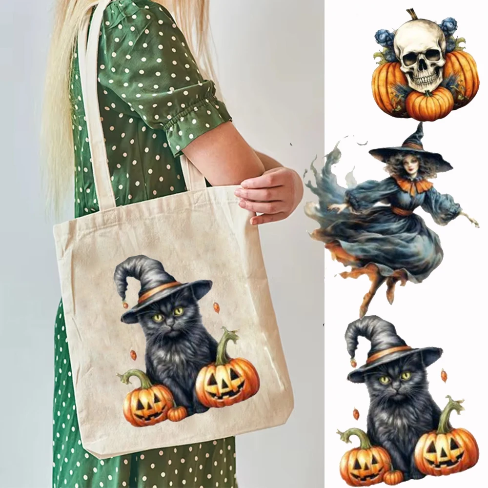 

Canvas Tote Bag Anime Halloween Black Cat Pumpkin Print Shopping Bag Women Graphic Casual Fashion Teen Handbag Bag for Ladies