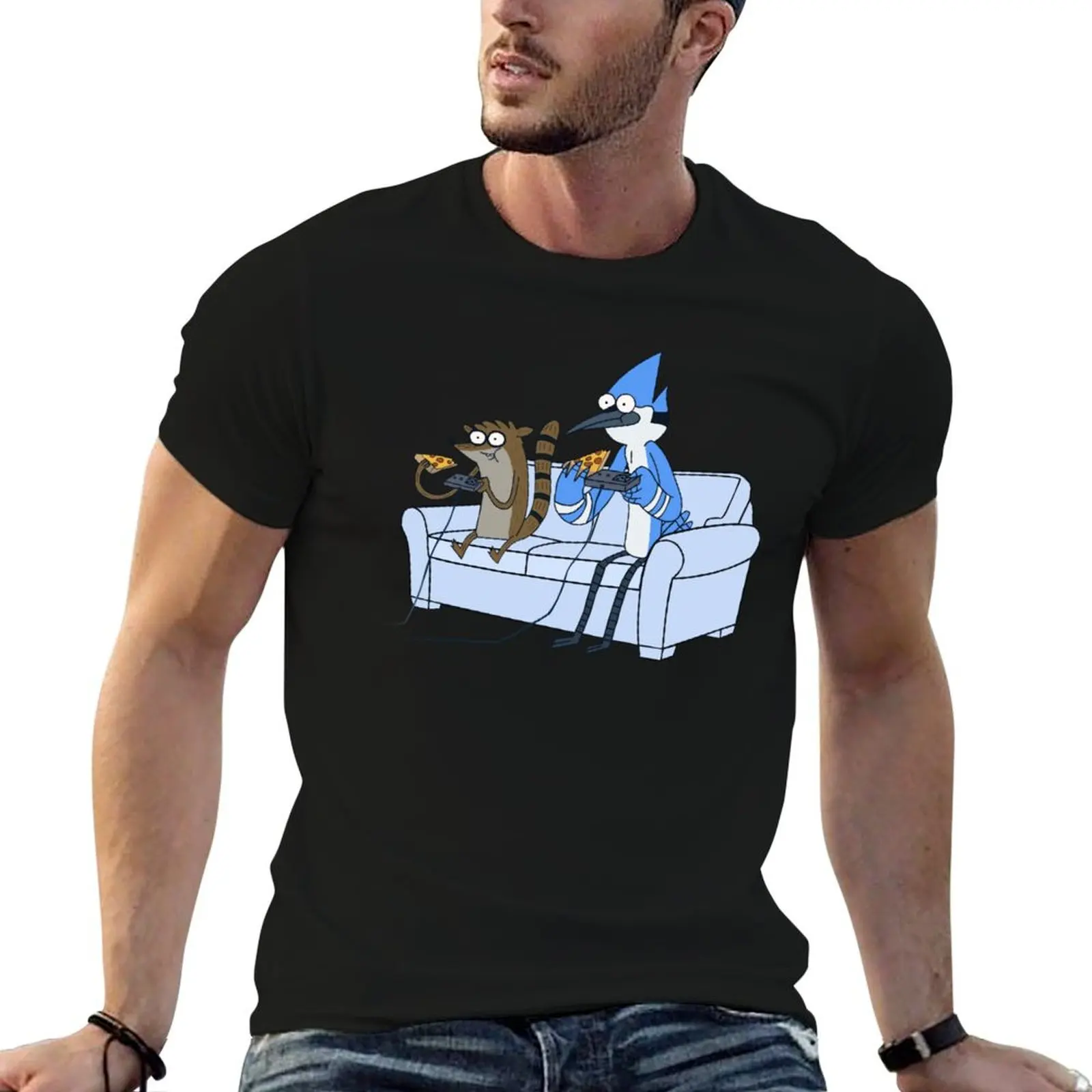 

Pizza t Rigby quality T-Shirt cotton shirt Video t high and custom man Games and Mordecai print shirt