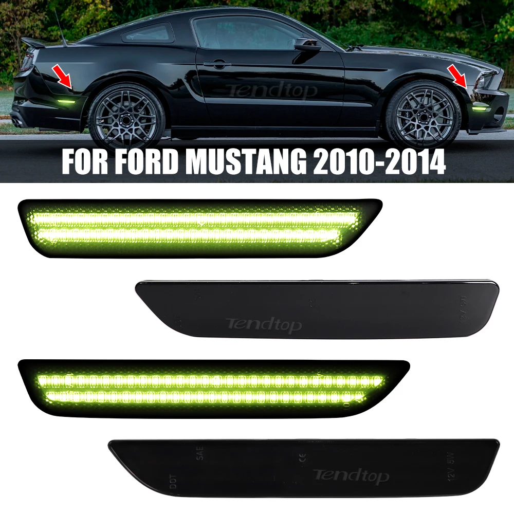 4pcs for Ford Mustang Base GT 2010 2011 2012 2013 2014 Car Smoked White/Green Front Rear LED Side Marker Lights Turn Signal Lamp