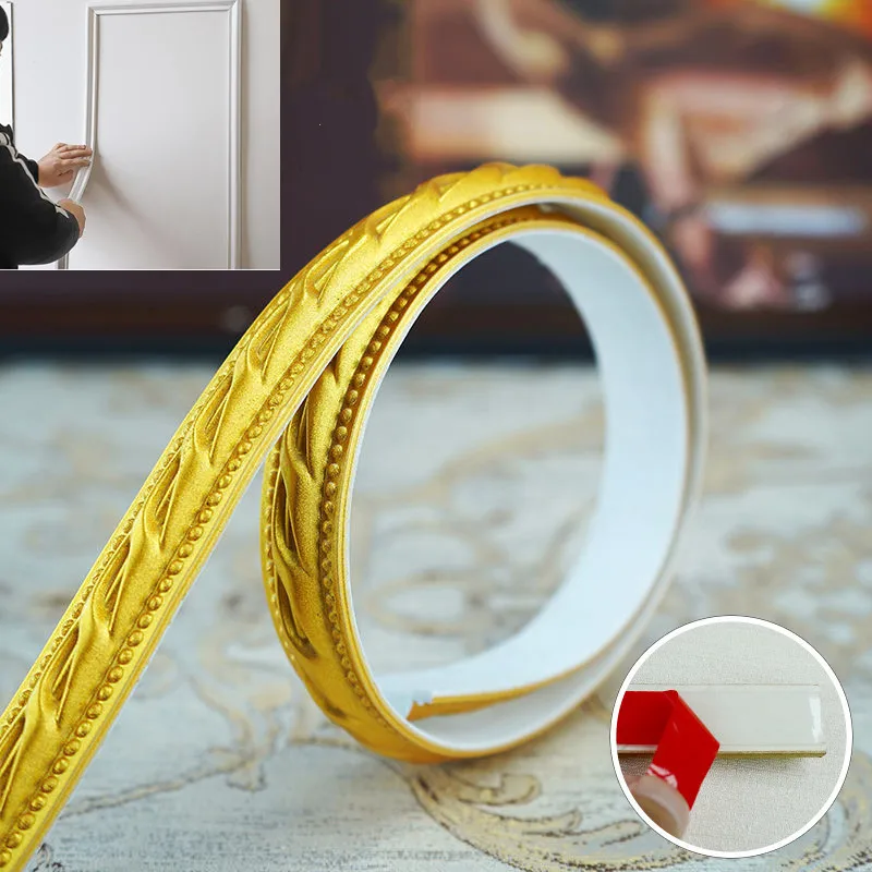 5M PVC Self-adhesive Ribbon Panel Moulding RopeTrim Home TV Backgrounds Ceiling Door Mirror Frame Panel Moulding for Living Room