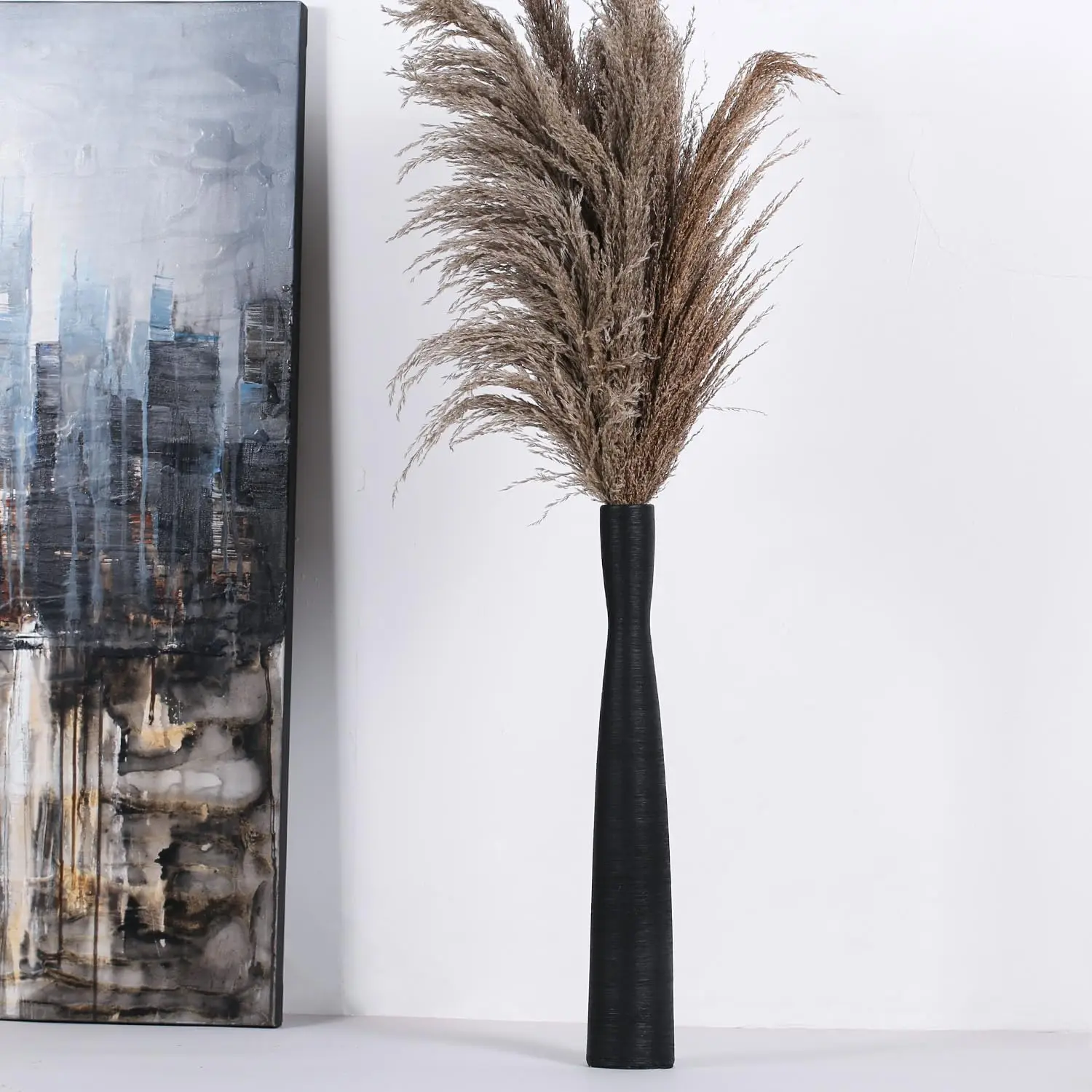 

20"" Tall Black Ceramic Vase,Floor Vases For Pampas Grass,Minimalist Style Flower Vase For Modern Decor,Tall Skinny Vase For