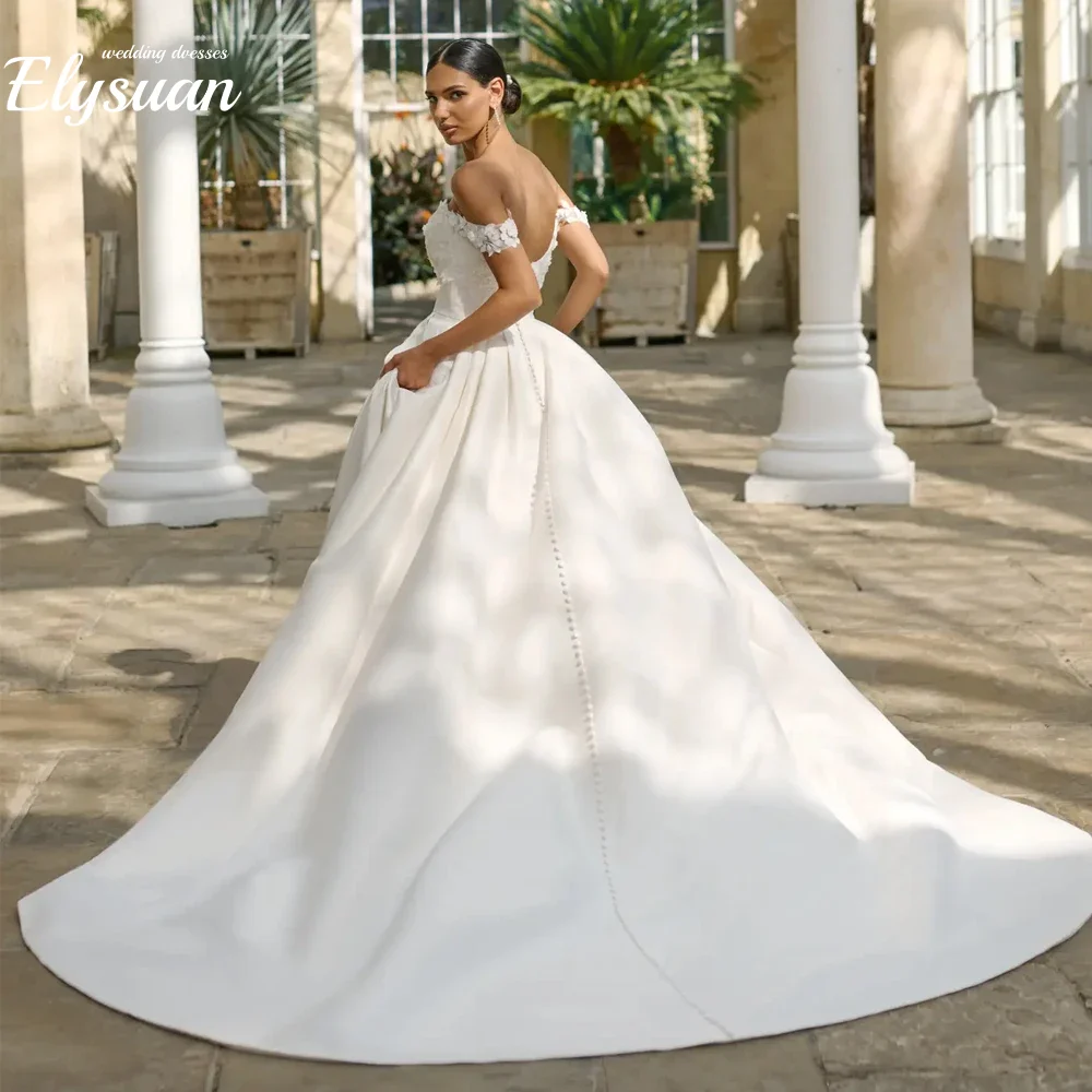 Customized  Simple Wedding Dresses Strapless Bridal Grown Applique Floral Off The Shoulder  Button Zipper  Vestidos De Novia