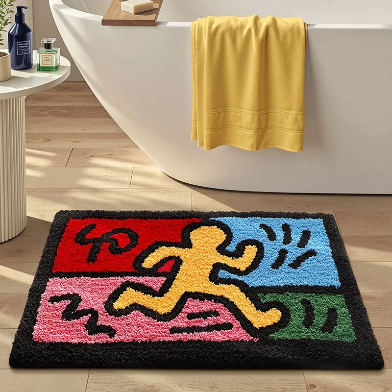 VIKAMA Creative Pop Art Human Pattern Doormat, Soft Plush Non-slip Absorbent Rug For Bedroom Bathroom Entryway