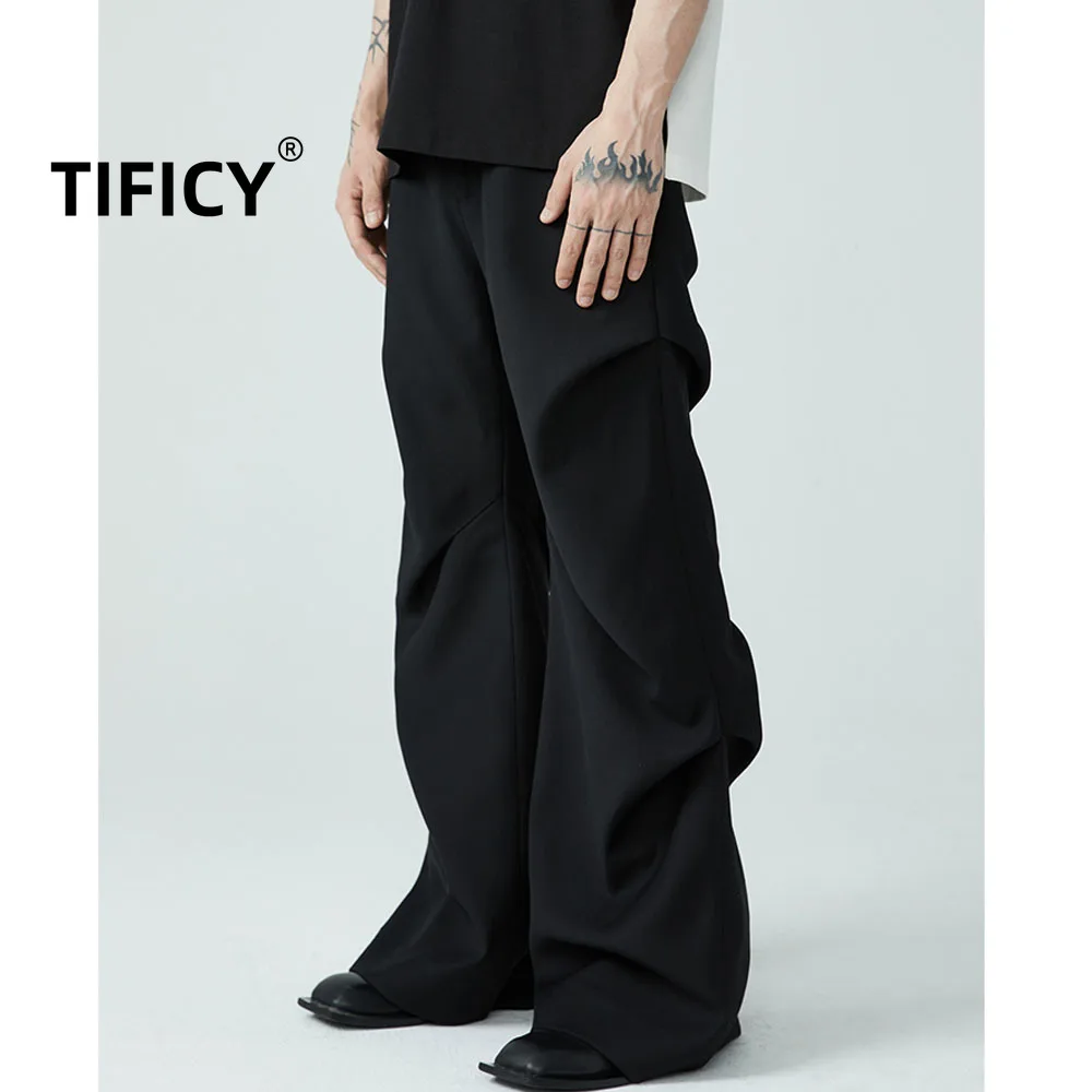 

High Street 24SS Heavy Industry Design Casual Pants Men's Summer New Style Folded Loose Micro Pull Pants Suit Pants