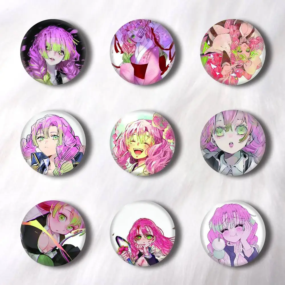 Anime Kanroji Mitsuri Creative Round Button Badges Cute Pin Brooch for Backpack Clothes Lapel Jewelry Accessories Friends Gift