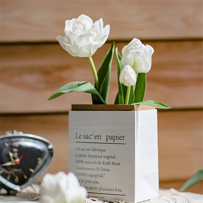 White Pink Tulip Artificial Flower Potted Fake Flower Decoration Living Room High-End Desktop Dried Flower Jewelry